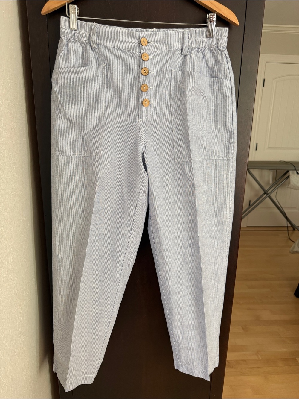 High-Rise Straight Leg Womens Pants in Light Blue